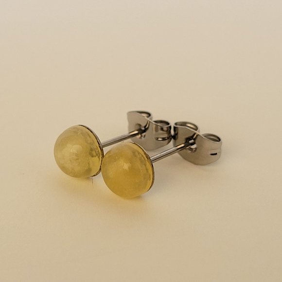 New 6mm Yellow Opal Stud Earrings On 316L SS Posts Hypoallergenic Minimalist - Picture 5 of 6
